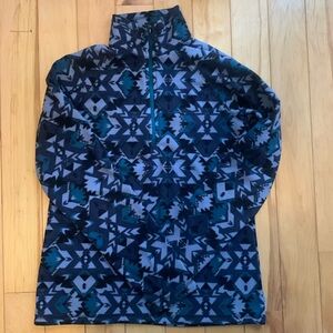 Women’s Eddie Bauer Quest Fleece Sweater Blue Teal Aztec Print Quarter Zip